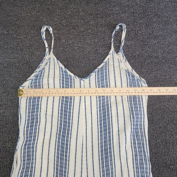 EN CREME Womens Medium Relaxed Cropped Striped Jumpsuit Romper V Neck Pockets - Picture 12 of 16